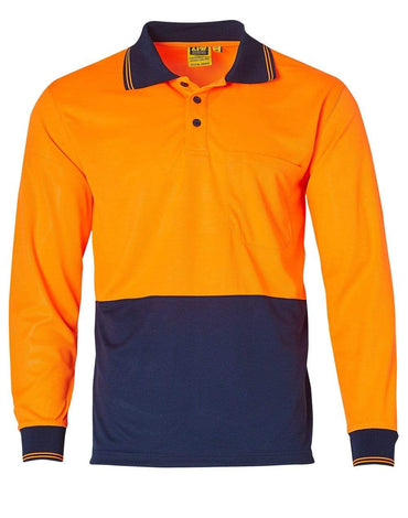 High Visibility Long Sleeve Polo SW05CD Work Wear Australian Industrial Wear Fluoro Orange/Navy S 