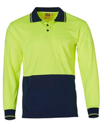 High Visibility Long Sleeve Polo SW05TD Work Wear Australian Industrial Wear Fluoro Yellow/Navy S 