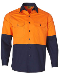 Long Sleeve Safety Shirt SW58 Work Wear Australian Industrial Wear S Fluoro Orange/Navy 