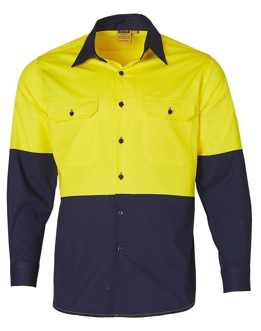Long Sleeve Safety Shirt SW58 Work Wear Australian Industrial Wear S Fluoro Yellow/Navy 
