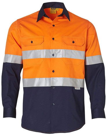 Long Sleeve Safety Shirt SW60 Work Wear Australian Industrial Wear Fluoro Orange/Navy S 