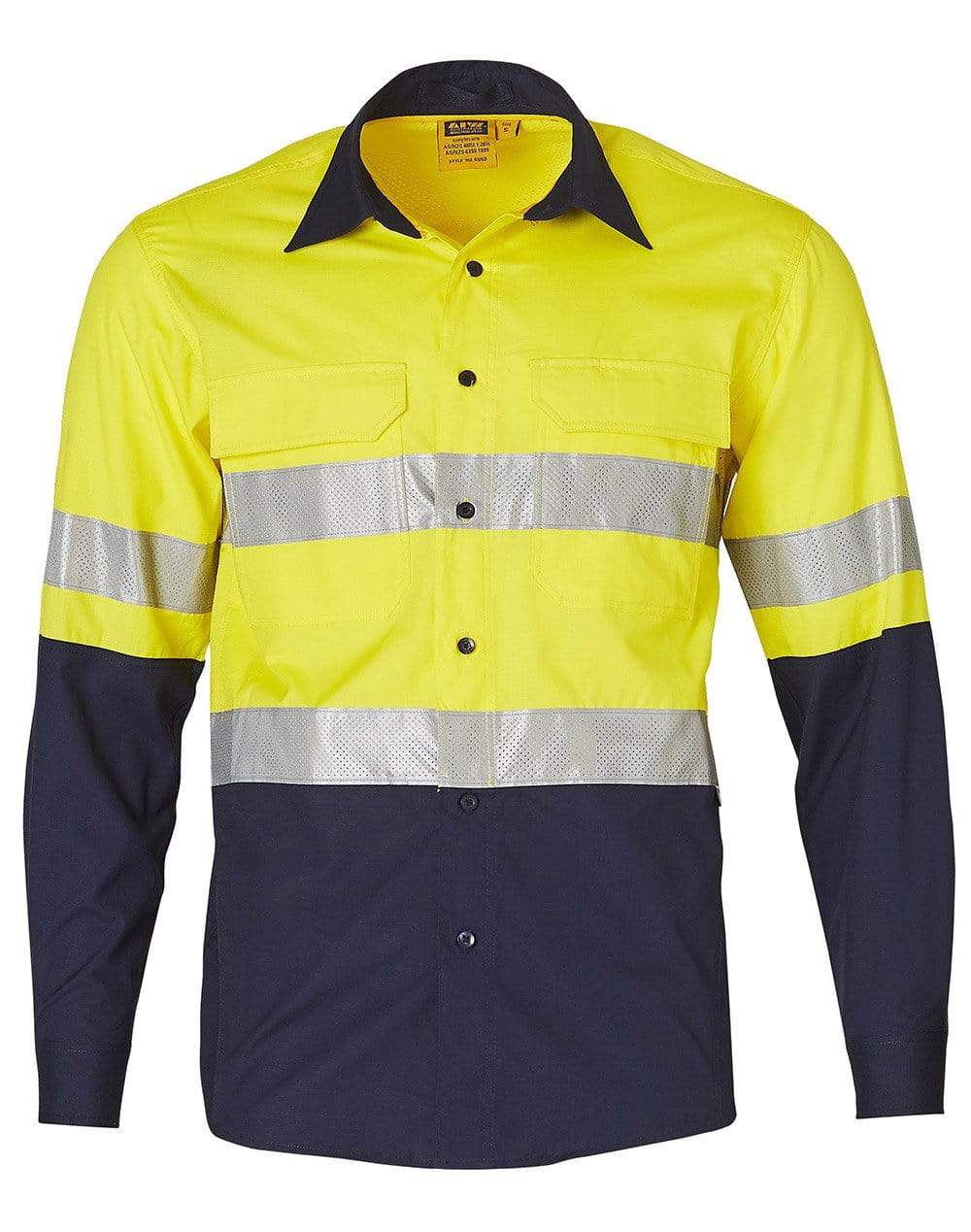 Long Sleeve Safety Shirt SW69 Work Wear Australian Industrial Wear 2XS Yellow/Navy 