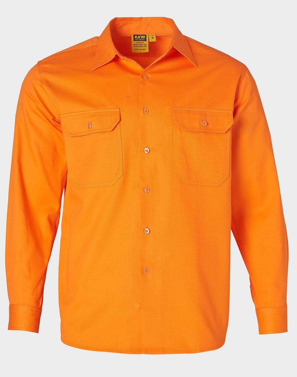 Men's Hi-vis L/s Drill Shirt SW51 Work Wear Australian Industrial Wear S Fluoro Orange 