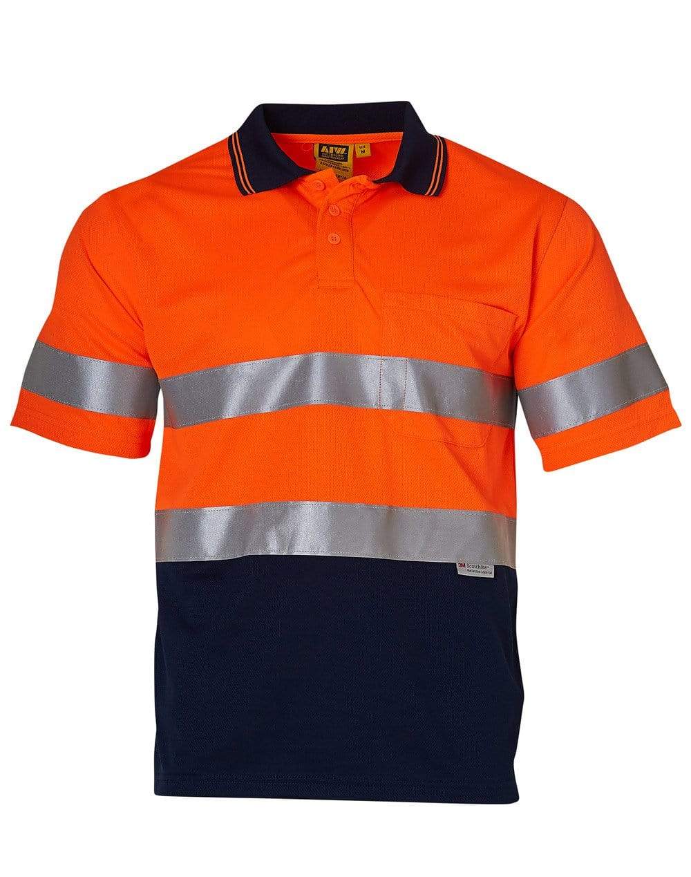 Short Sleeve Safety Polo SW17A Work Wear Australian Industrial Wear S Fluoro Orange/Navy 