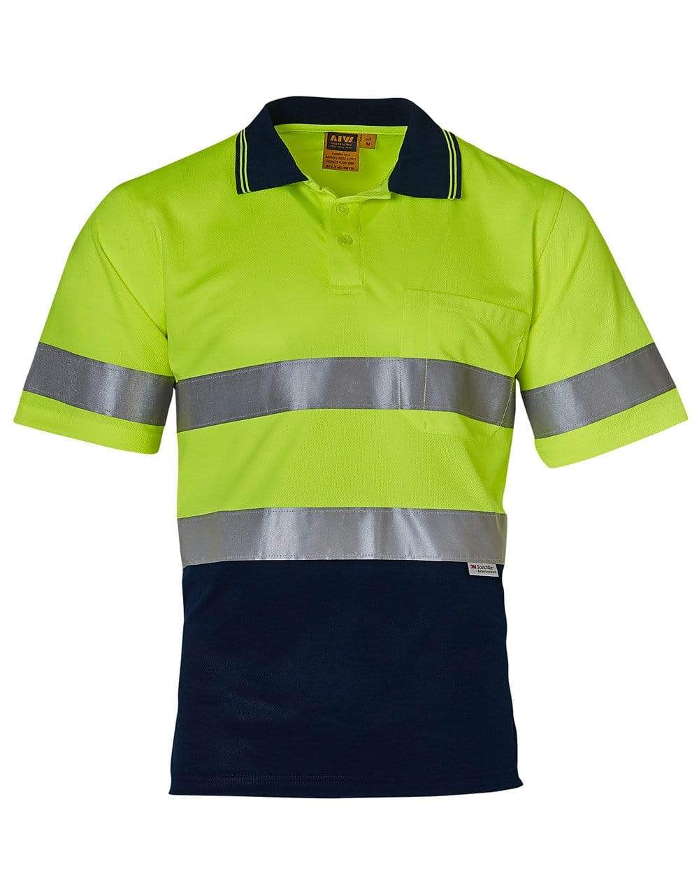Short Sleeve Safety Polo SW17A Work Wear Australian Industrial Wear S Fluoro Yellow/Navy 