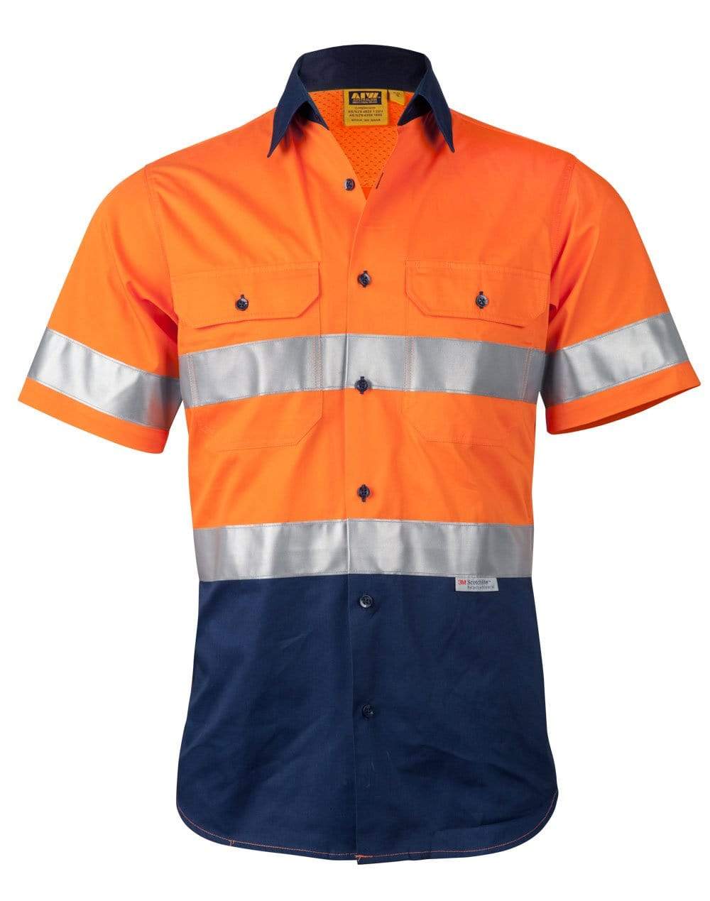 Short Sleeve Safety Shirt SW59 Work Wear Australian Industrial Wear S Fluoro Orange/Navy 