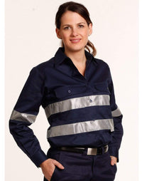 Women's Cotton Drill Work Shirt With 3m Tapes WT08HV Work Wear Australian Industrial Wear   