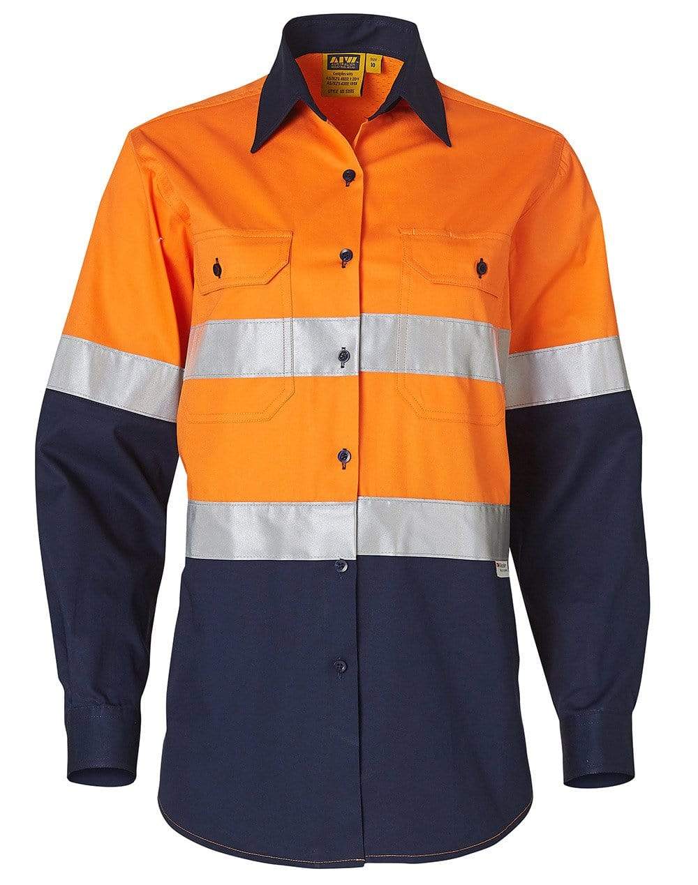 Women's Long Sleeve Safety Shirt SW65 Work Wear Australian Industrial Wear Fluoro Orange/Navy 8 