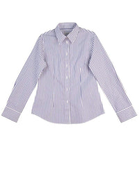 BENCHMARK Ladies' Executive Sateen Stripe Long Sleeve Shirt M8310L Corporate Wear Benchmark White/Cobalt 6 