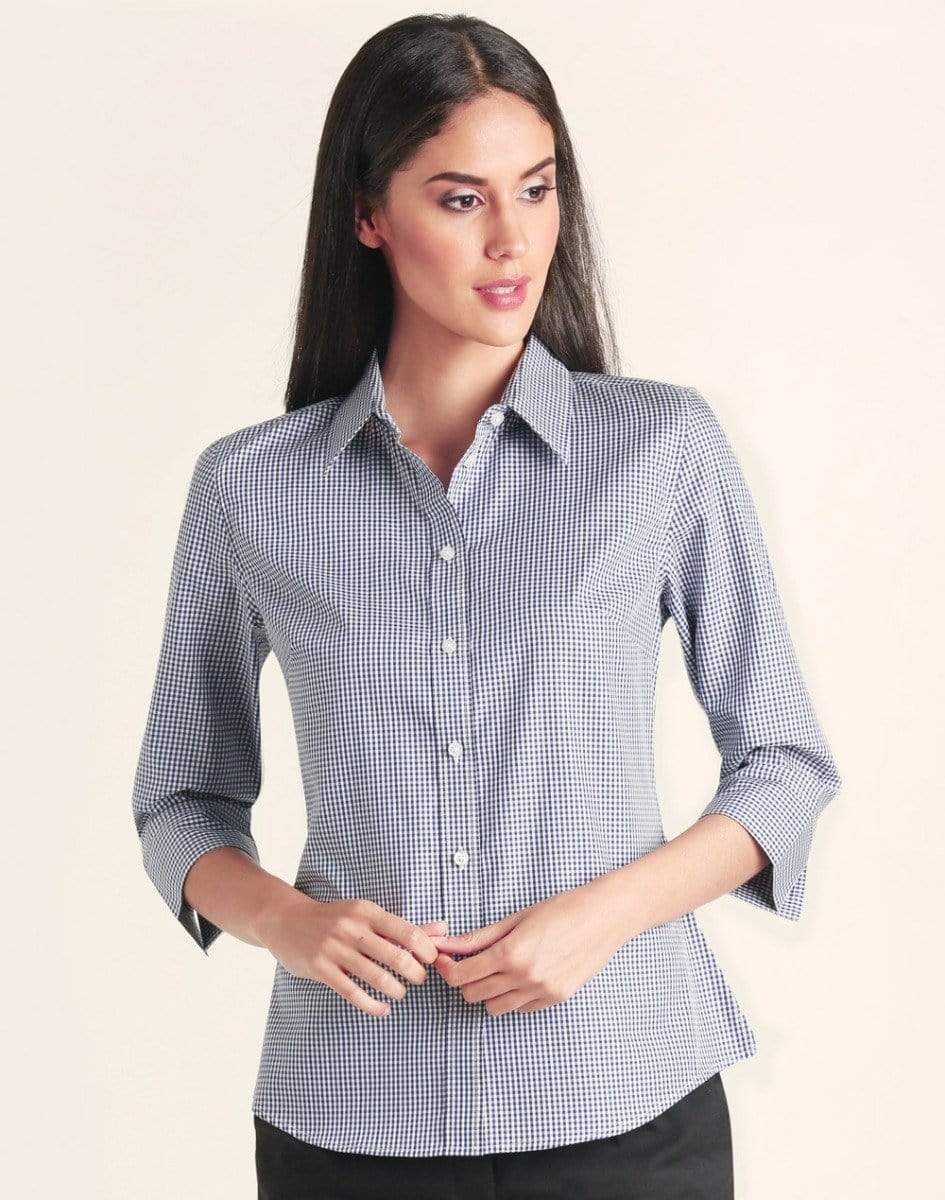 BENCHMARK Ladies’ Two Tone Gingham 3/4 Sleeve Shirt M8320Q Corporate Wear Benchmark   