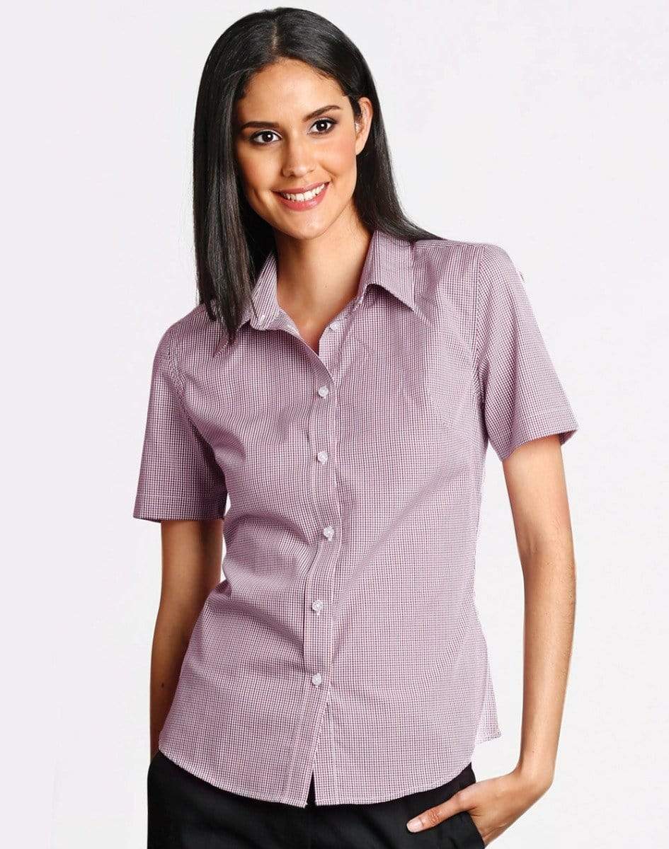 BENCHMARK Ladies’ Two Tone Mini Gingham Short Sleeve Shirt M8340S Corporate Wear Benchmark   