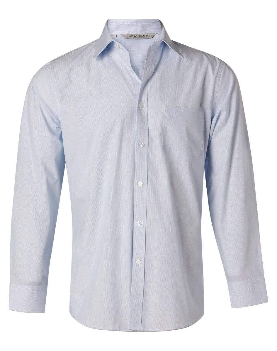 BENCHMARK Men's Fine Stripe Long Sleeve Shirt M7212 Corporate Wear Benchmark Pale Blue 38 
