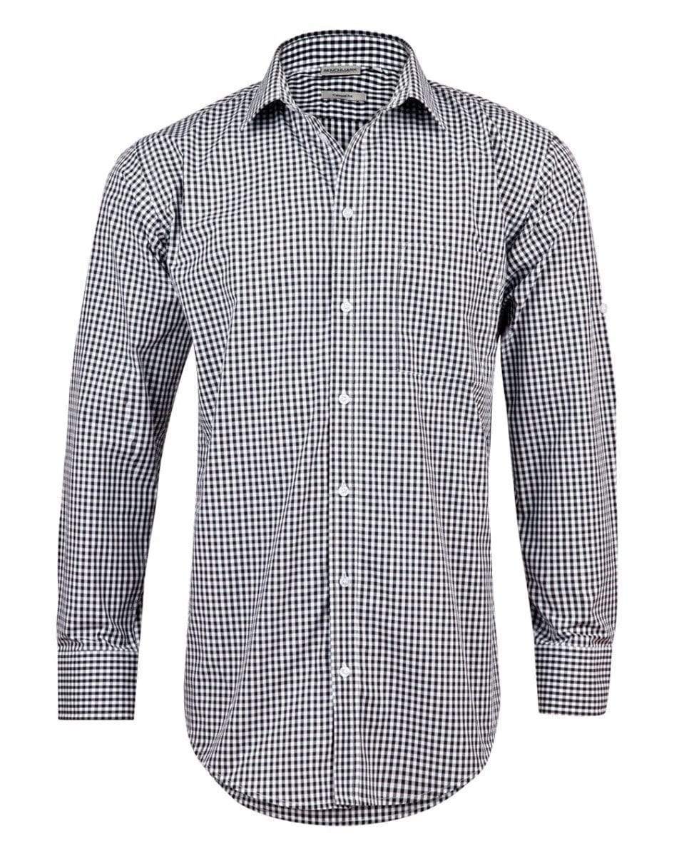BENCHMARK Men’s Gingham Check Long Sleeve Shirt with Roll-up Tab Sleeve M7300L Corporate Wear Benchmark Black/White XS 