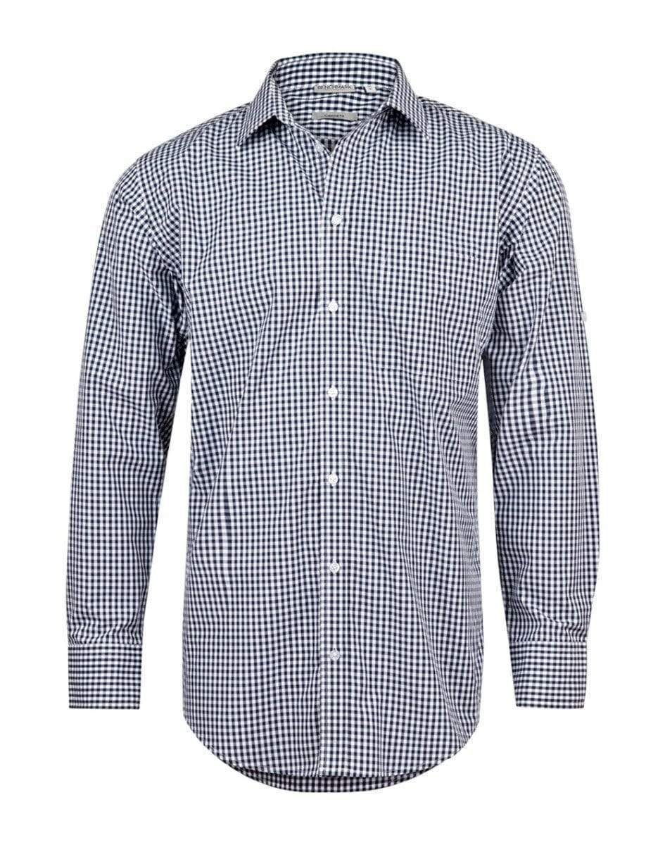 BENCHMARK Men’s Gingham Check Long Sleeve Shirt with Roll-up Tab Sleeve M7300L Corporate Wear Benchmark Navy/White XS 