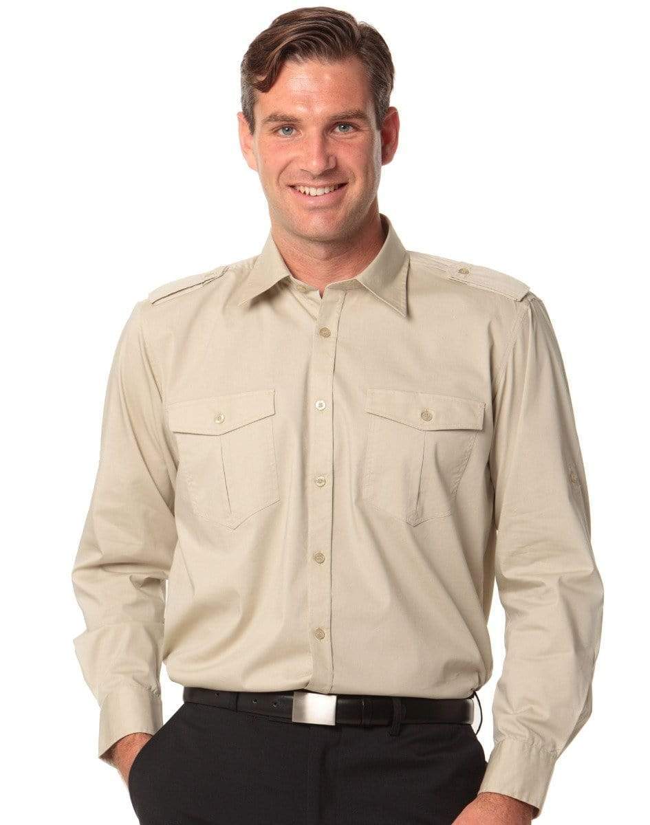 BENCHMARK Men's Long Sleeve Military Shirt M7912 Corporate Wear Benchmark Sand S 