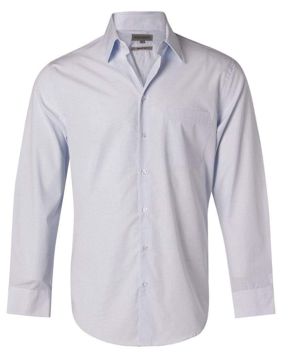 BENCHMARK Men's Mini Check Long Sleeve Shirt M7360L Corporate Wear Benchmark Pale Blue 38 