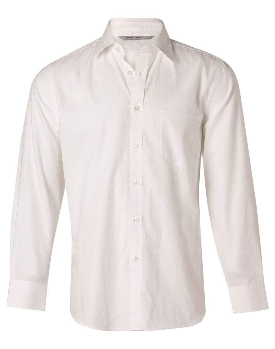 BENCHMARK Men's Mini Herringbone Long Sleeve Shirt M7112 Corporate Wear Benchmark White 38 