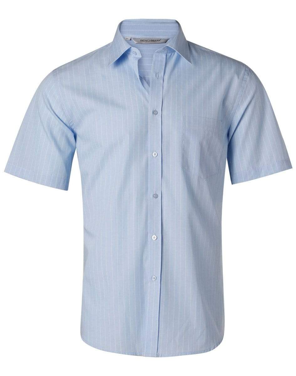 BENCHMARK Men's Pin Stripe Short Sleeve Shirt M7221 Corporate Wear Benchmark Blue Chambray/White 38 