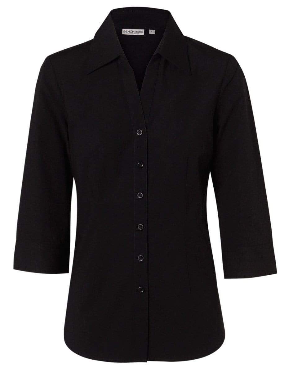 BENCHMARK Women's Cotton/Poly Stretch 3/4 Sleeve Shirt M8020Q Corporate Wear Benchmark Black 6 