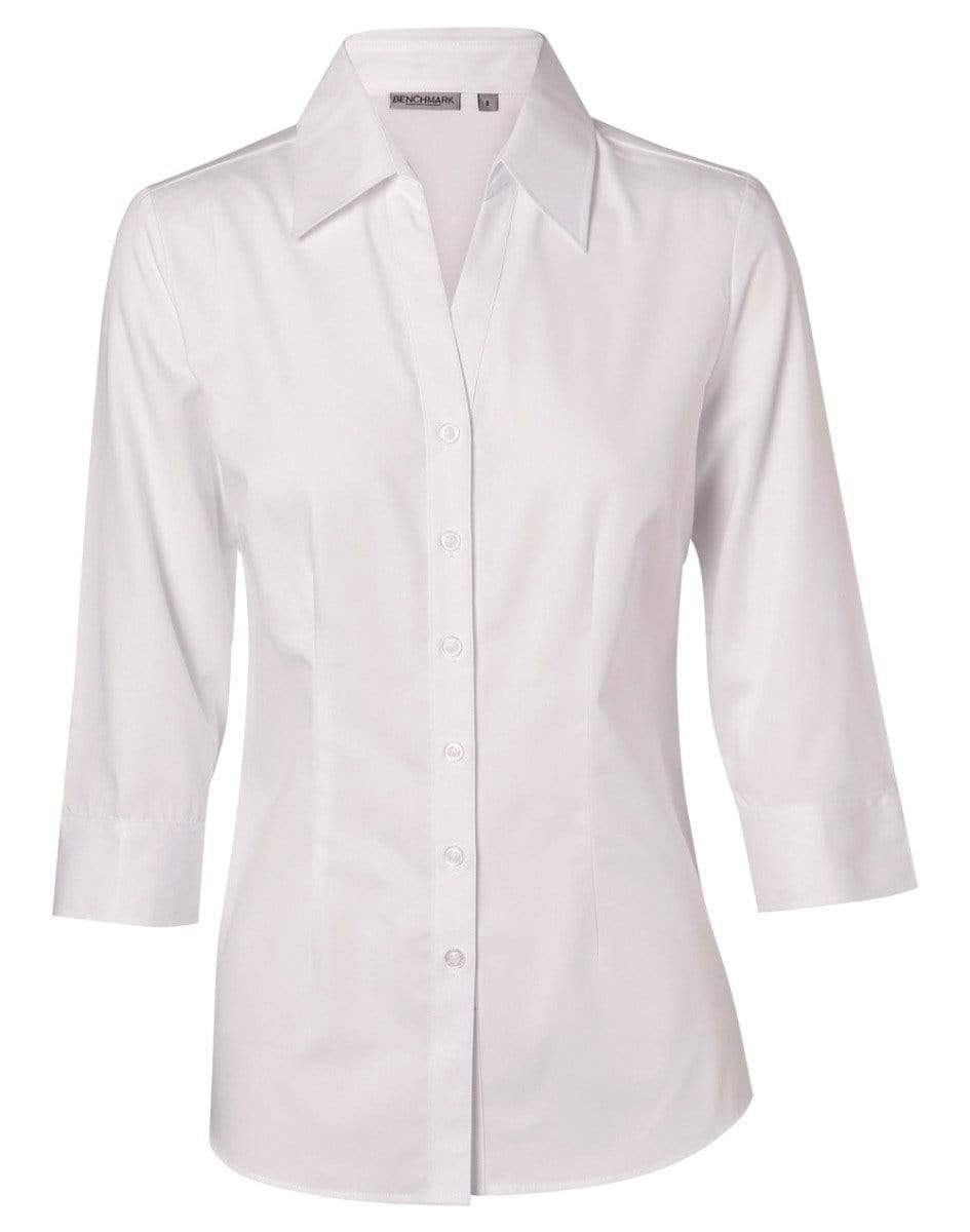 BENCHMARK Women's Cotton/Poly Stretch 3/4 Sleeve Shirt M8020Q Corporate Wear Benchmark White 6 