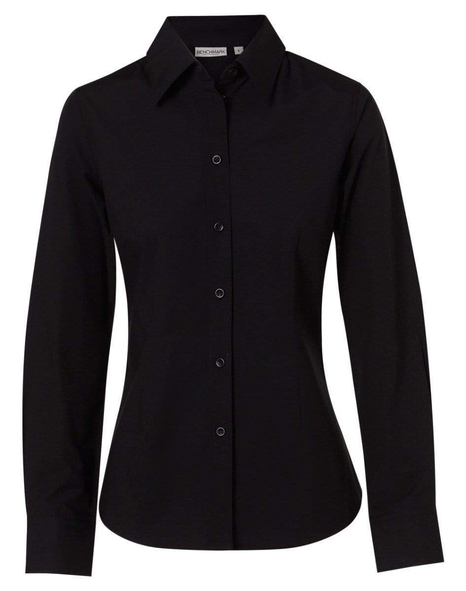 BENCHMARK Women's Cotton/Poly Stretch Long Sleeve Shirt M8020L Corporate Wear Benchmark Black 6 