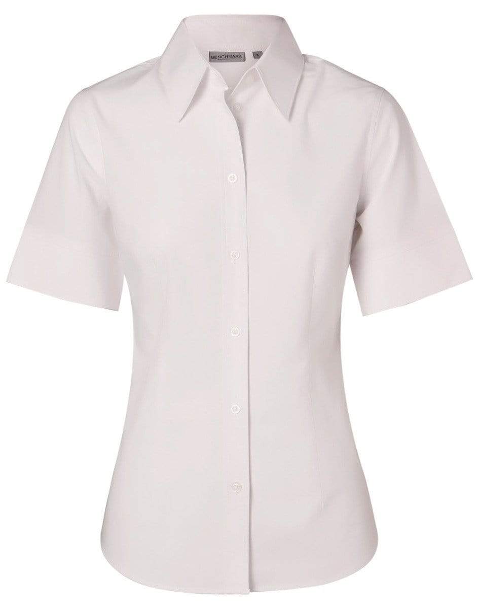 BENCHMARK Women's Cotton/Poly Stretch Sleeve Shirt M8020S Corporate Wear Benchmark White 6 