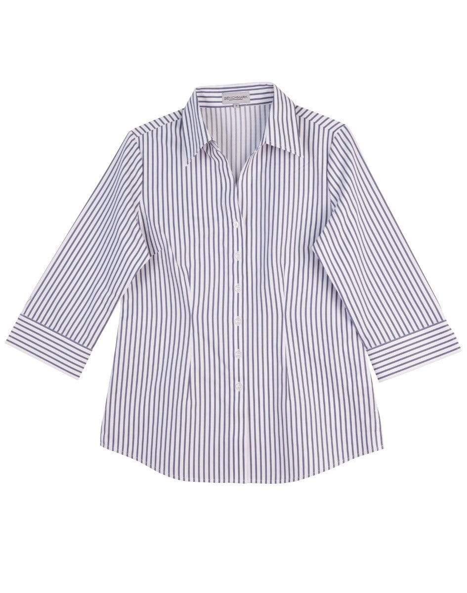 BENCHMARK Women's Executive Sateen Stripe 3/4 Sleeve Shirt M8310Q Corporate Wear Benchmark White/Grey 12 