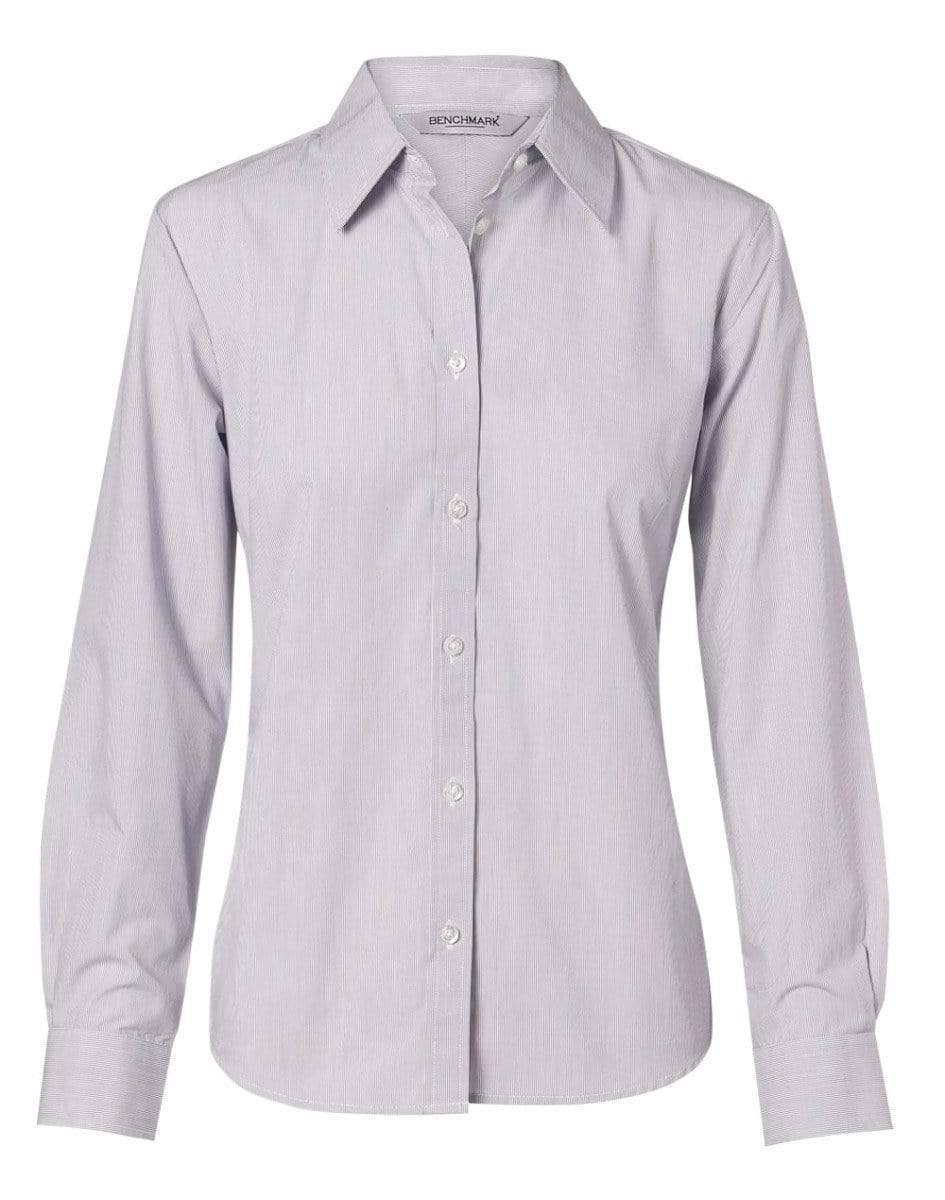 BENCHMARK Women's Fine Stripe Long Sleeve Shirt M8212 Corporate Wear Benchmark Silver Grey 6 