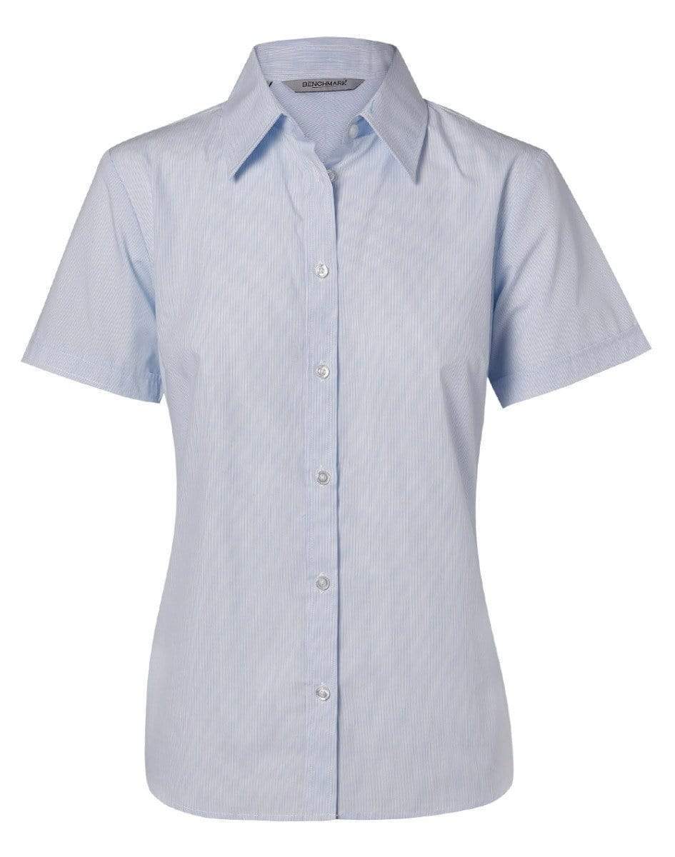 BENCHMARK Women's Fine Stripe Short Sleeve Shirt M8211 Corporate Wear Benchmark Pale Blue 6 