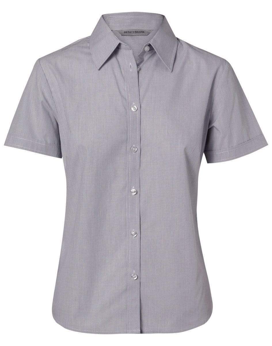 BENCHMARK Women's Fine Stripe Short Sleeve Shirt M8211 Corporate Wear Benchmark Silver Grey 6 