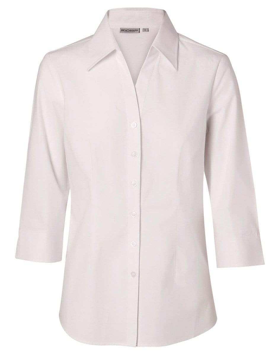 BENCHMARK Women's Fine Twill 3/4 Sleeve Shirt M8030Q Corporate Wear Benchmark White 6 