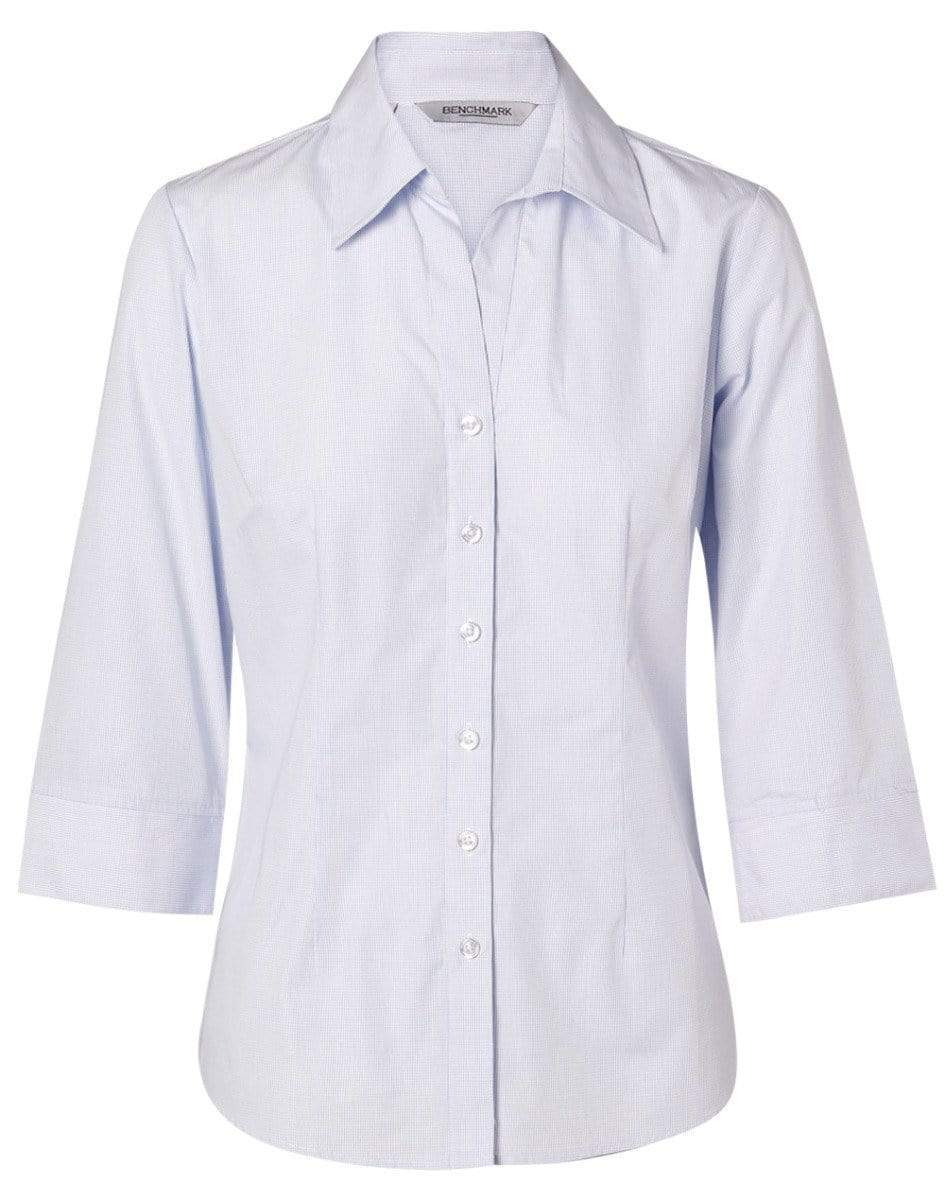 BENCHMARK Women's Mini Check 3/4 Shirt M8360Q Corporate Wear Benchmark Pale Blue 6 