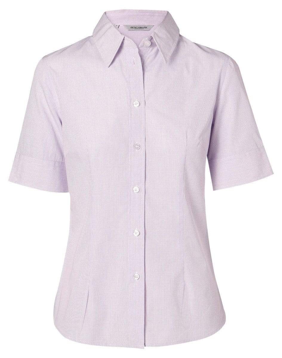 BENCHMARK Women's Mini Check Short Sleeve Shirt M8360S Corporate Wear Benchmark Lilac 6 