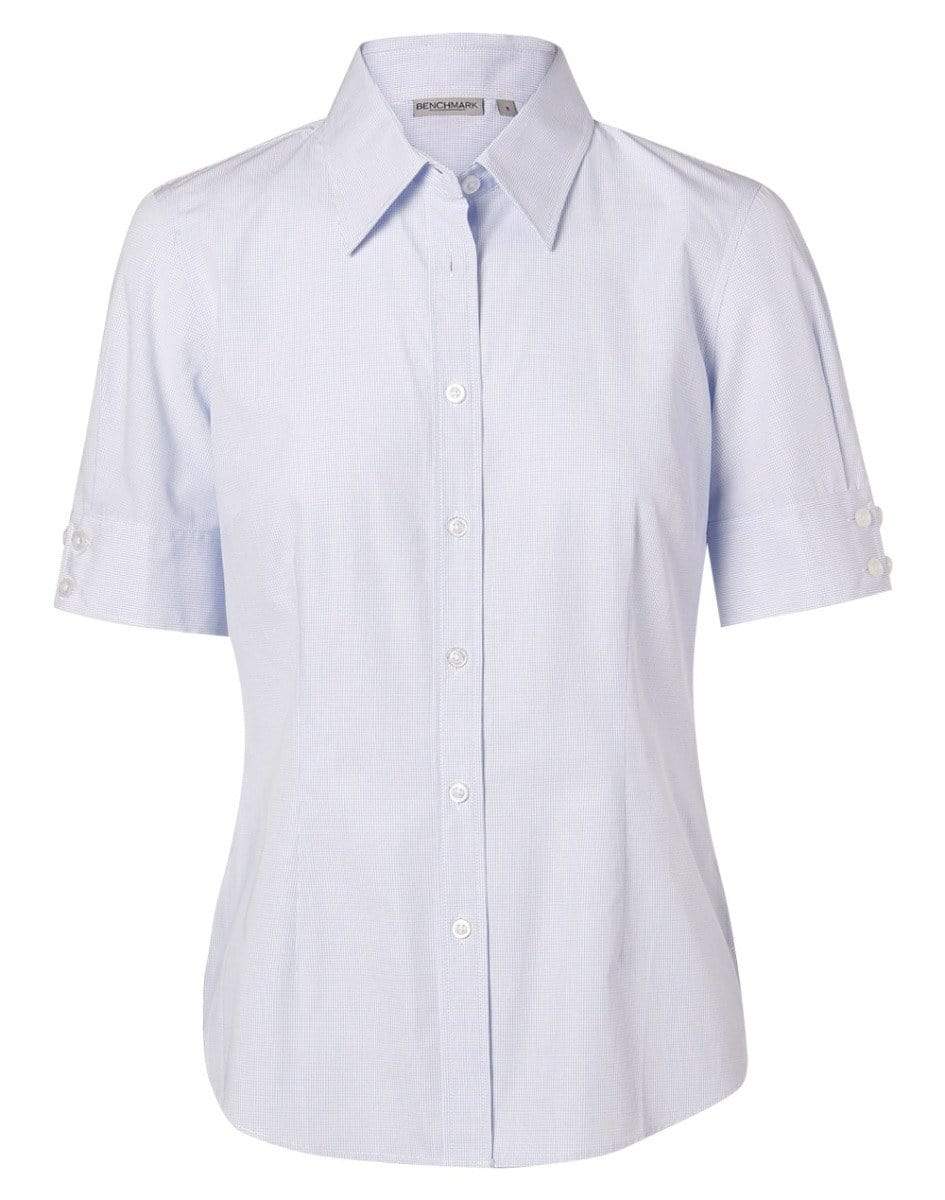 BENCHMARK Women's Mini Check Short Sleeve Shirt M8360S Corporate Wear Benchmark Pale Blue 6 