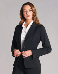 BENCHMARK Women's Poly/Viscose Stretch Stripe One Button Cropped Jacket M9208 Corporate Wear Benchmark   