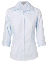 BENCHMARK Women's Self Stripe 3/4 Sleeve Shirt M8100Q Corporate Wear Benchmark Pale Blue 6 