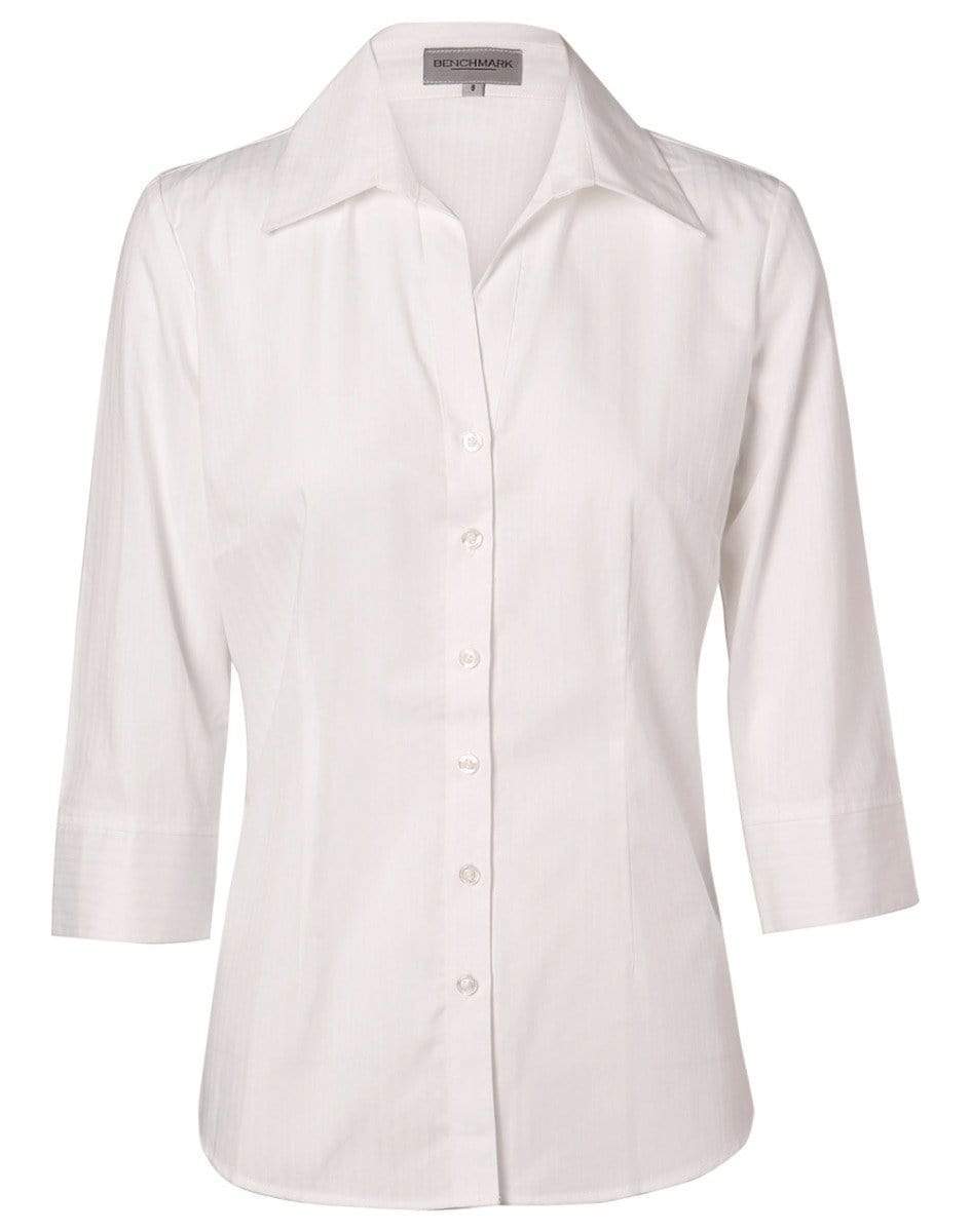 BENCHMARK Women's Self Stripe 3/4 Sleeve Shirt M8100Q Corporate Wear Benchmark White 6 