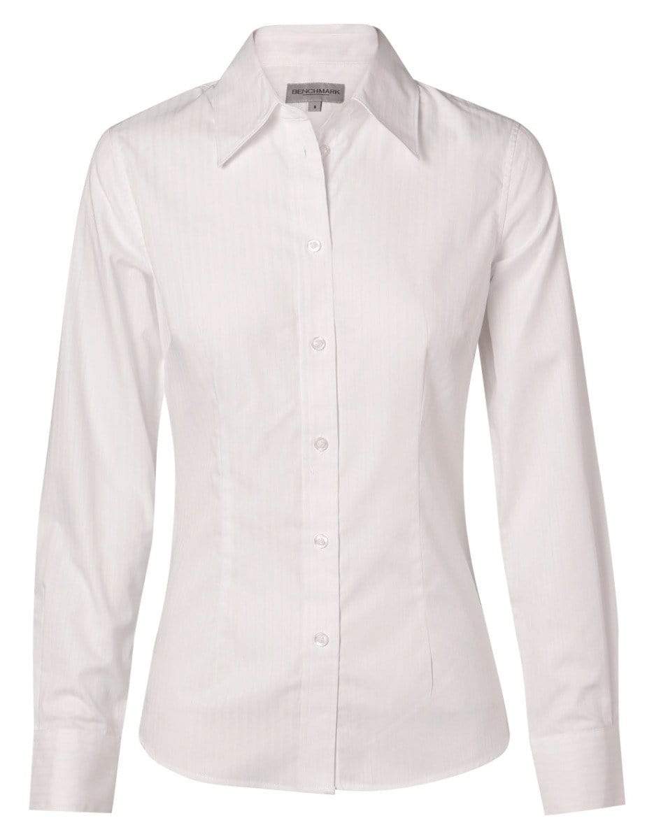 BENCHMARK Women's Self Stripe Long Sleeve Shirt M8100L Corporate Wear Benchmark White 6 