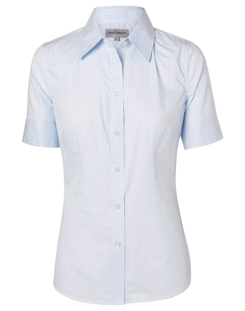 BENCHMARK Women's Self Stripe Short Sleeve Shirt M8100S Corporate Wear Benchmark Pale Blue 6 
