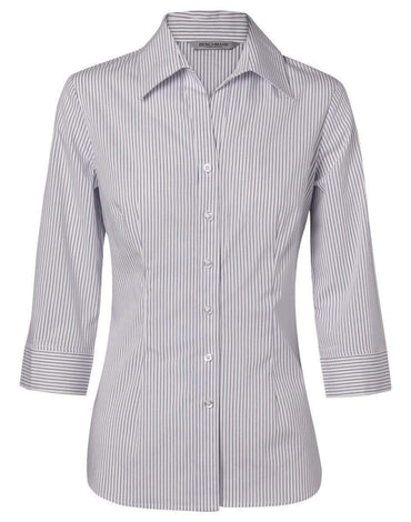BENCHMARK Women's Ticking Stripe 3/4 Sleeve Shirt M8200Q Corporate Wear Benchmark White/Blue 6 