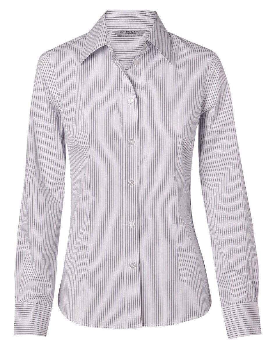 BENCHMARK Women's Ticking Stripe Long Sleeve Shirt M8200L Corporate Wear Benchmark White/Blue 6 