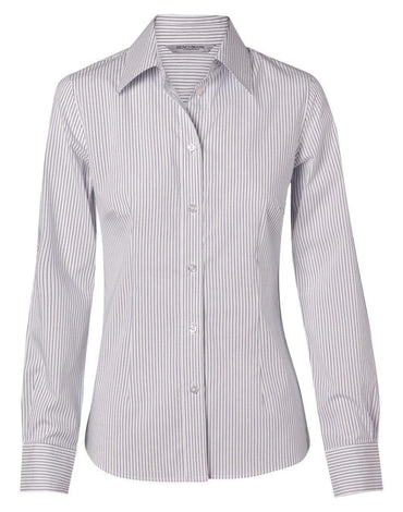 BENCHMARK Women's Ticking Stripe Long Sleeve Shirt M8200L Corporate Wear Benchmark White/Blue 6 
