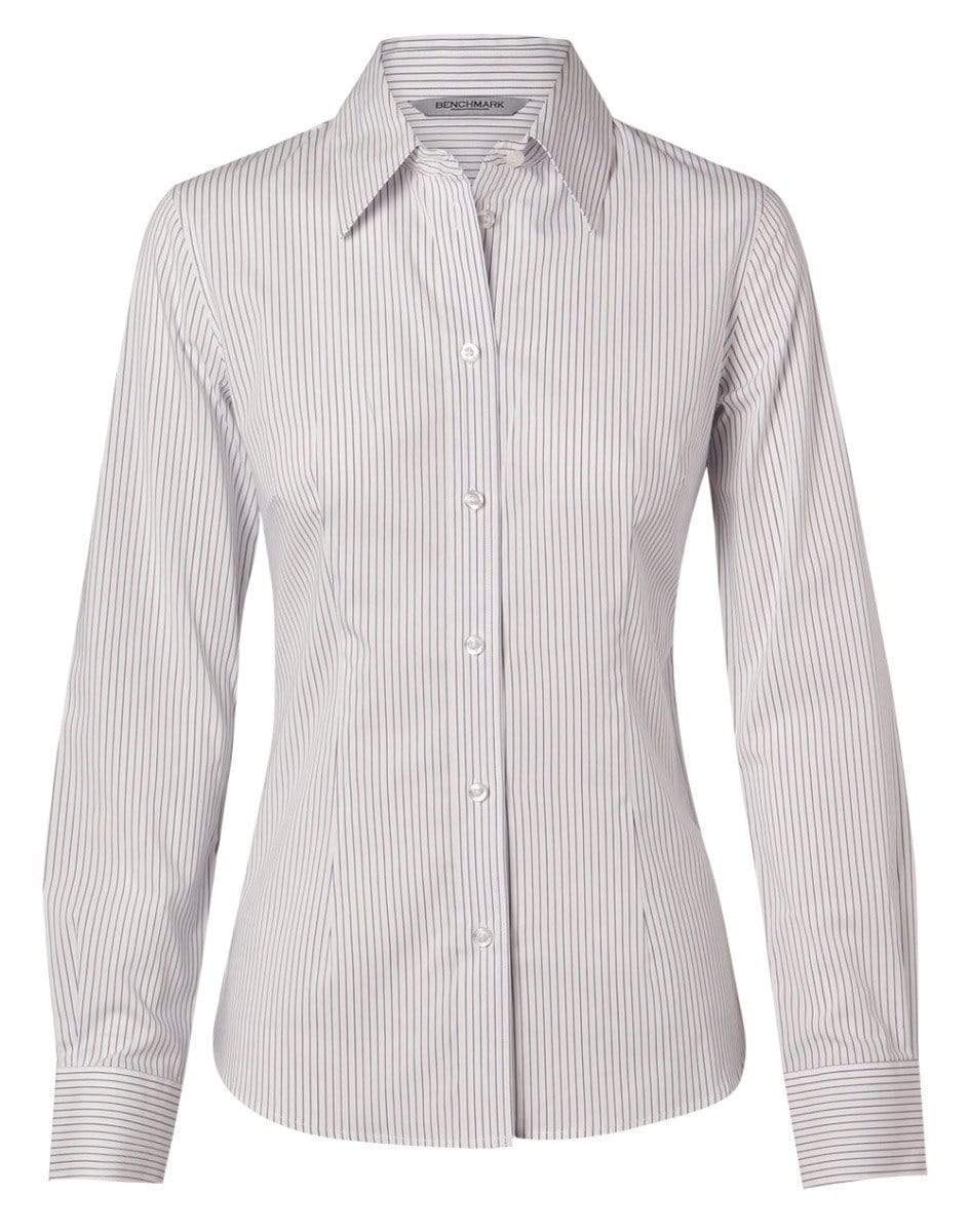 BENCHMARK Women's Ticking Stripe Long Sleeve Shirt M8200L Corporate Wear Benchmark White/Grey 6 