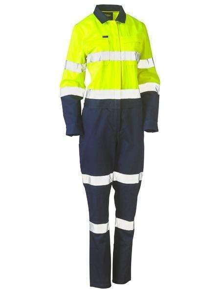 Bisley Women's Taped Hi Vis Cotton Drill Coverall BCL6066T Work Wear Bisley Workwear Yellow/Navy 6 