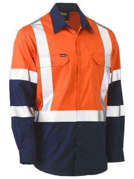 Bisley 3m X Taped Hi Vis Cool Lightweight Shirt BS6696XT Work Wear Bisley Workwear Orange/Navy XS 