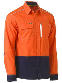 Bisley Flx & Move™ Hi Vis Utility Shirt BS6177 Work Wear Bisley Workwear Orange/Navy XS 