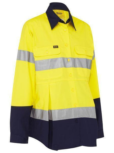 Bisley Women's 3m Taped Hi Vis Maternity Drill Shirt BLM6456T Work Wear Bisley Workwear Yellow/Navy 8 