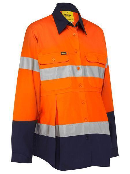 Bisley Women's 3m Taped Hi Vis Maternity Drill Shirt BLM6456T Work Wear Bisley Workwear Orange/Navy 8 