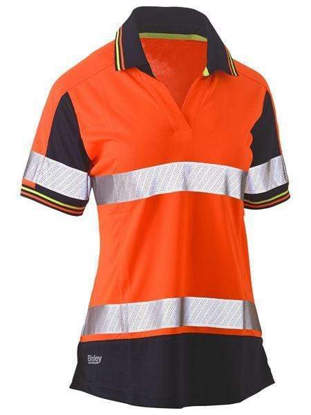 Bisley Women's Short Sleeve Taped Hi Vis Polo Shirt BKL1225T Work Wear Bisley Workwear Orange/Navy 6 