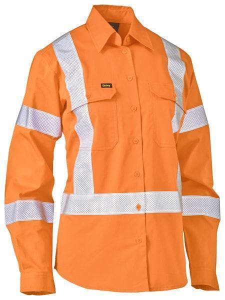 Bisley Women's Taped X Back Lightweight Hi Vis Drill Rail Shirt BL6166XT Work Wear Bisley Workwear Rail Orange 6 